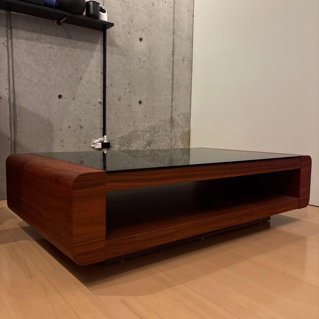 【値下げ】【美品】アルモニア ローテーブル ガラス天板 ウォールナット調