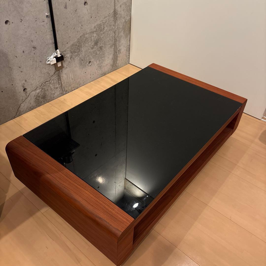 【値下げ】【美品】アルモニア ローテーブル ガラス天板 ウォールナット調