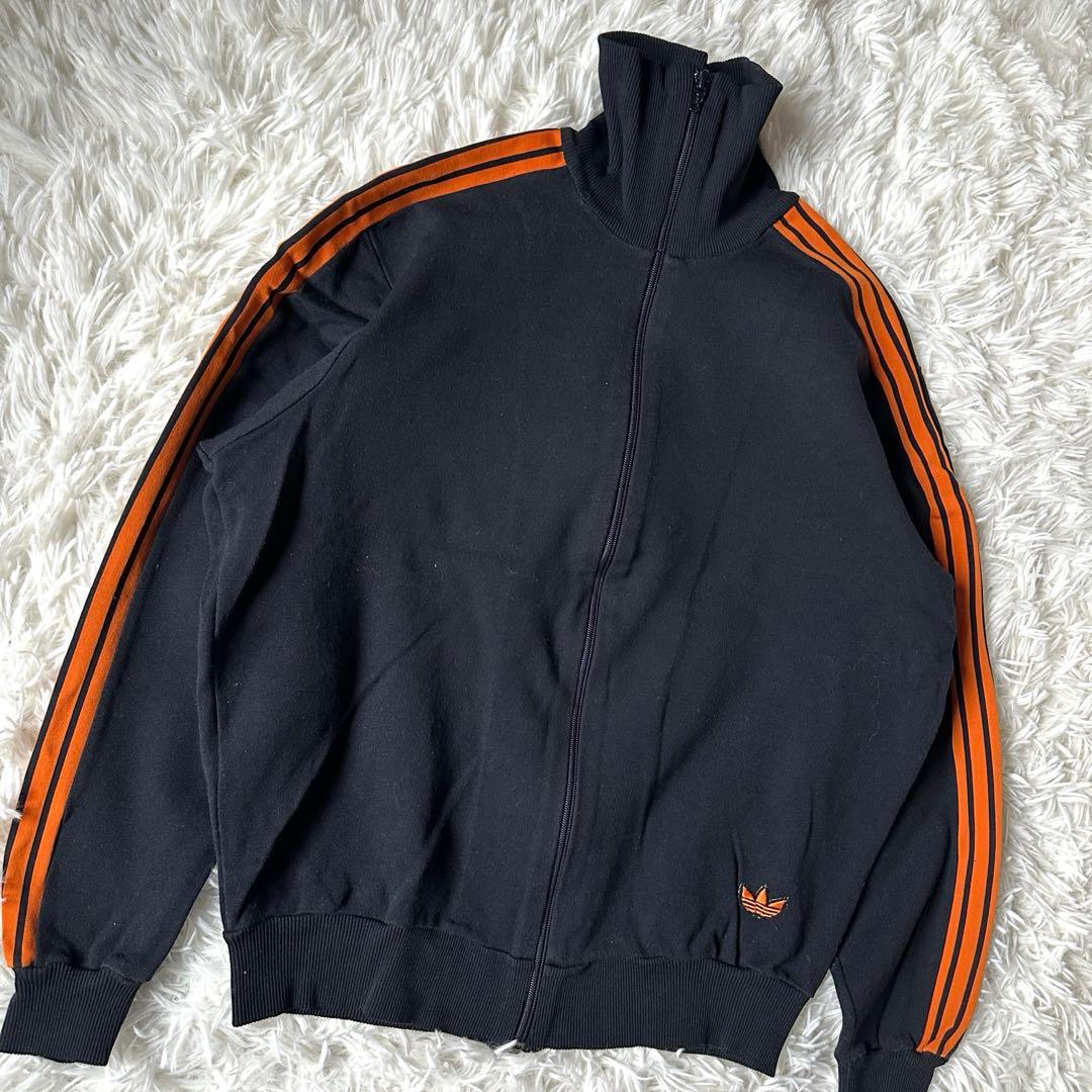 70s adidas トラックジャケット 西ドイツ デサント製 黒 オレンジ