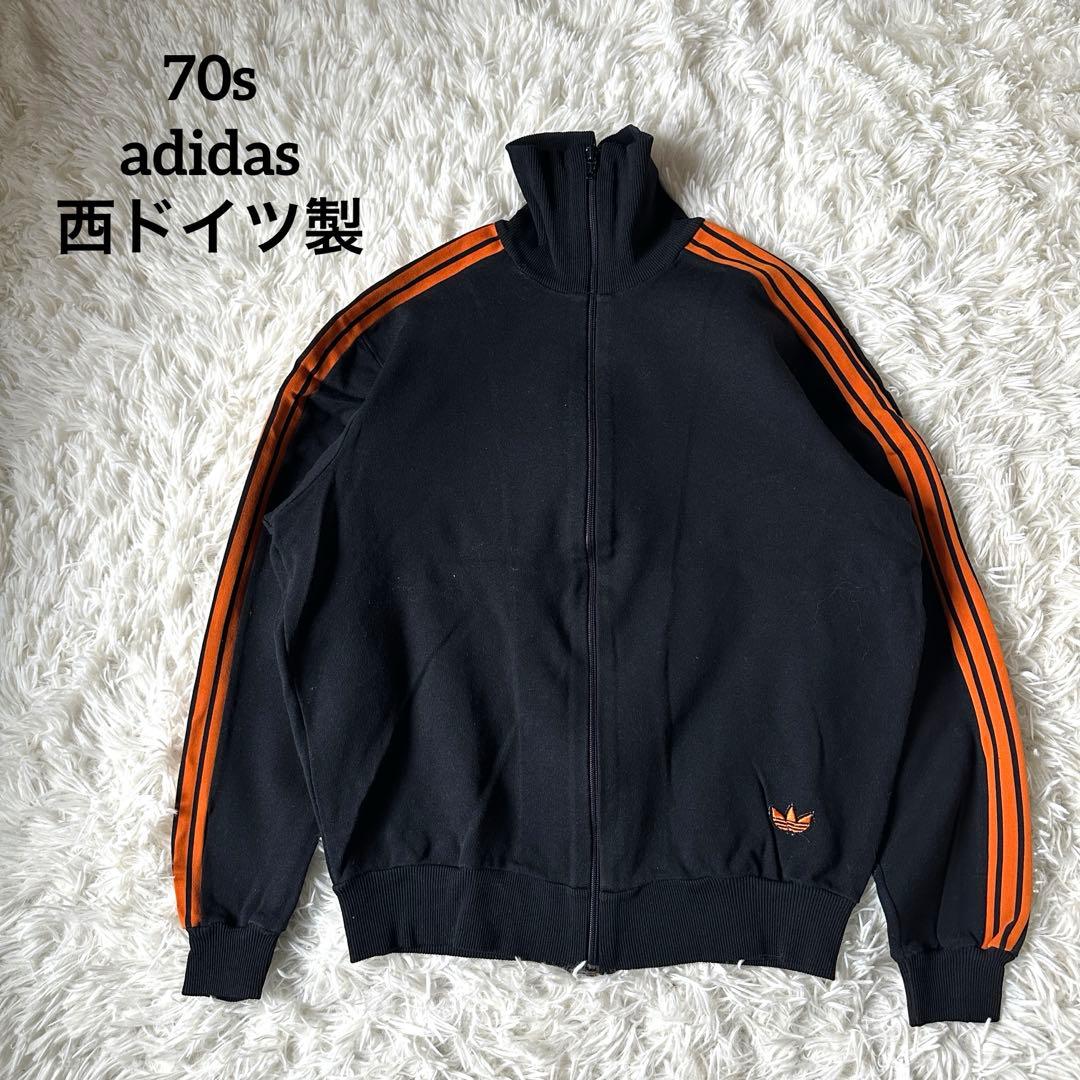 70s adidas トラックジャケット 西ドイツ デサント製 黒 オレンジ