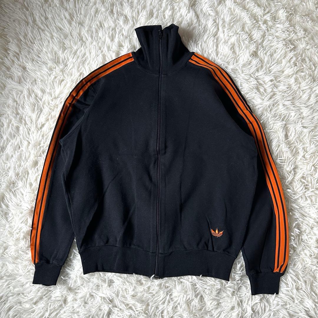 70s adidas トラックジャケット 西ドイツ デサント製 黒 オレンジ