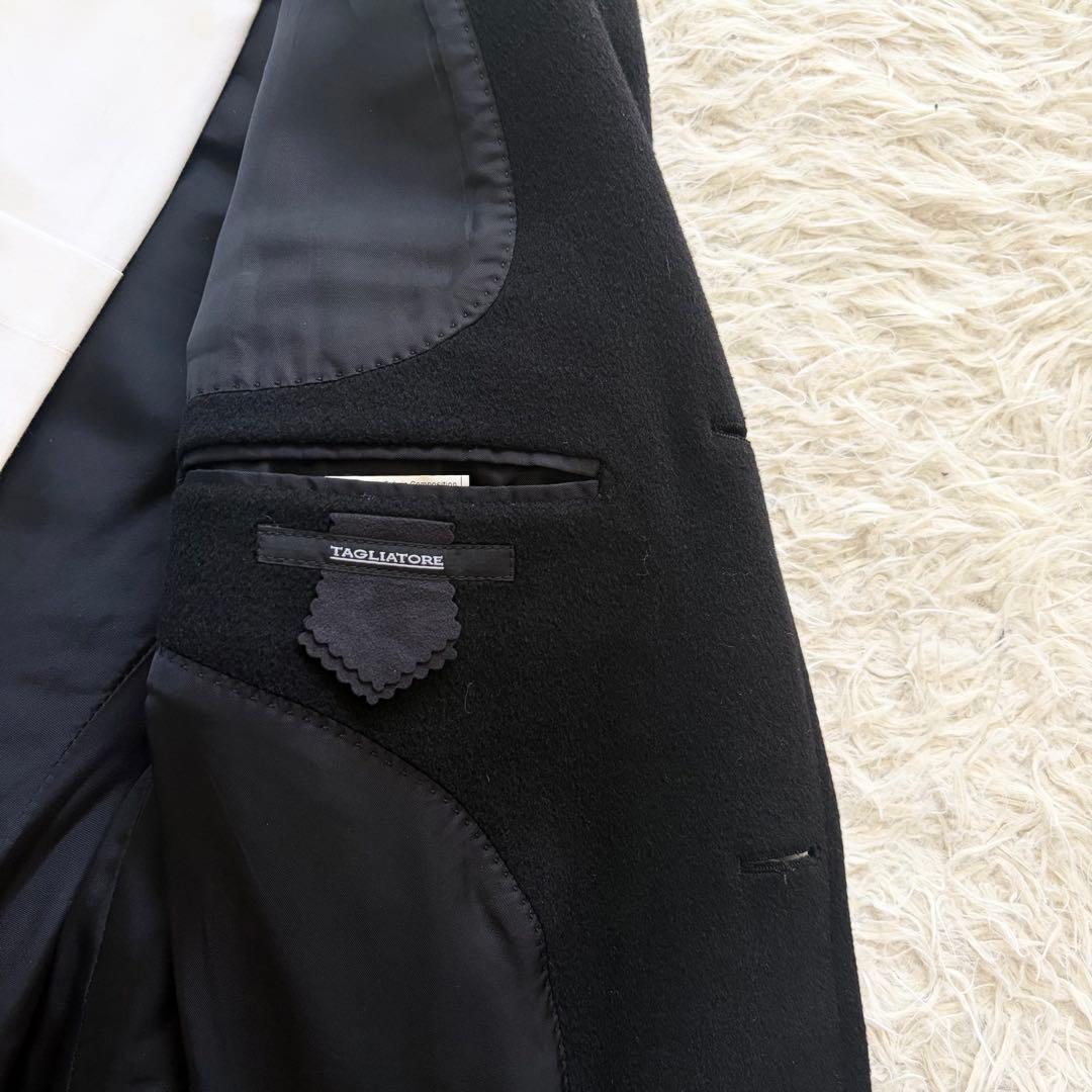 <美品>TAGLIATORE ブラック カシミヤ100% チェスターコート 42