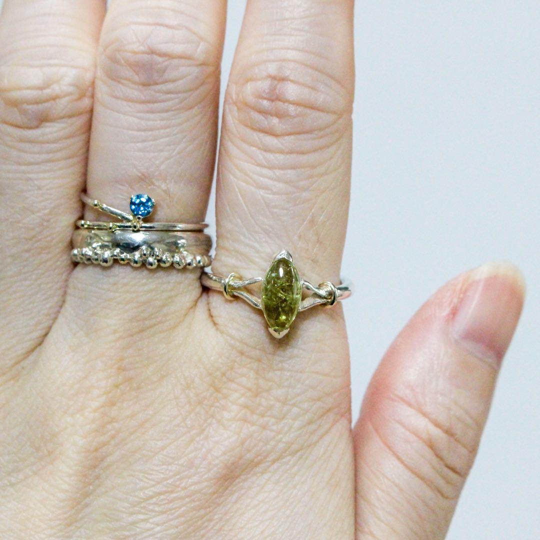 グロッシュラーガーネットのマーキスカボションカットk10小ワッカシルバーリング