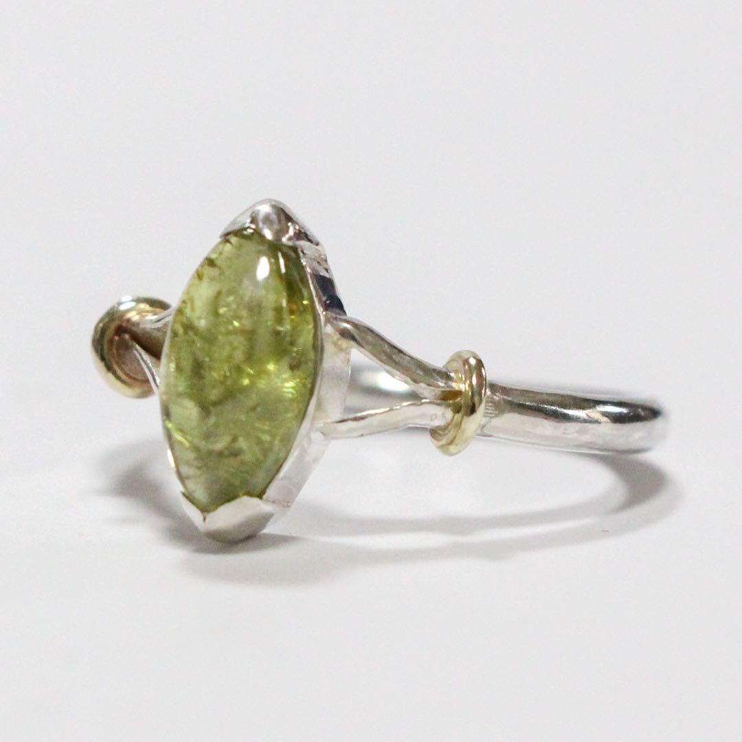 グロッシュラーガーネットのマーキスカボションカットk10小ワッカシルバーリング