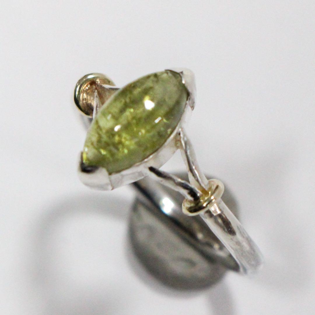 グロッシュラーガーネットのマーキスカボションカットk10小ワッカシルバーリング