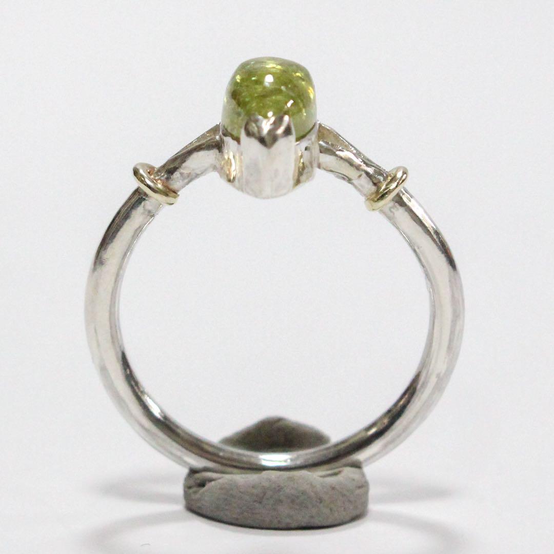 グロッシュラーガーネットのマーキスカボションカットk10小ワッカシルバーリング