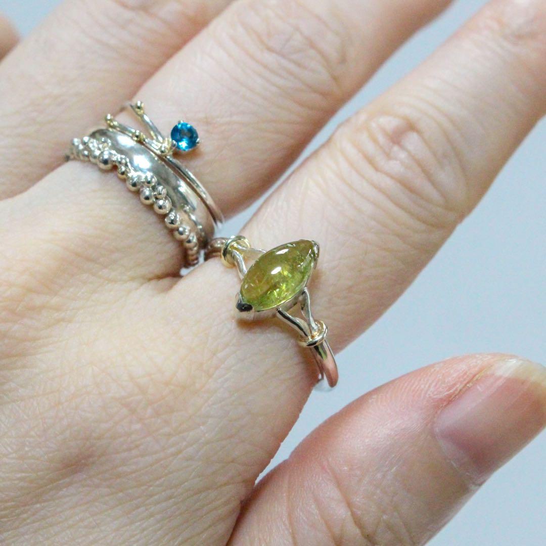 グロッシュラーガーネットのマーキスカボションカットk10小ワッカシルバーリング