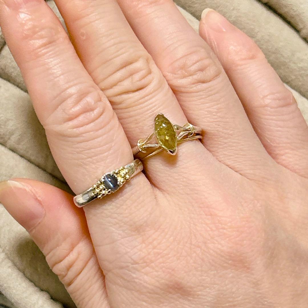 グロッシュラーガーネットのマーキスカボションカットk10小ワッカシルバーリング