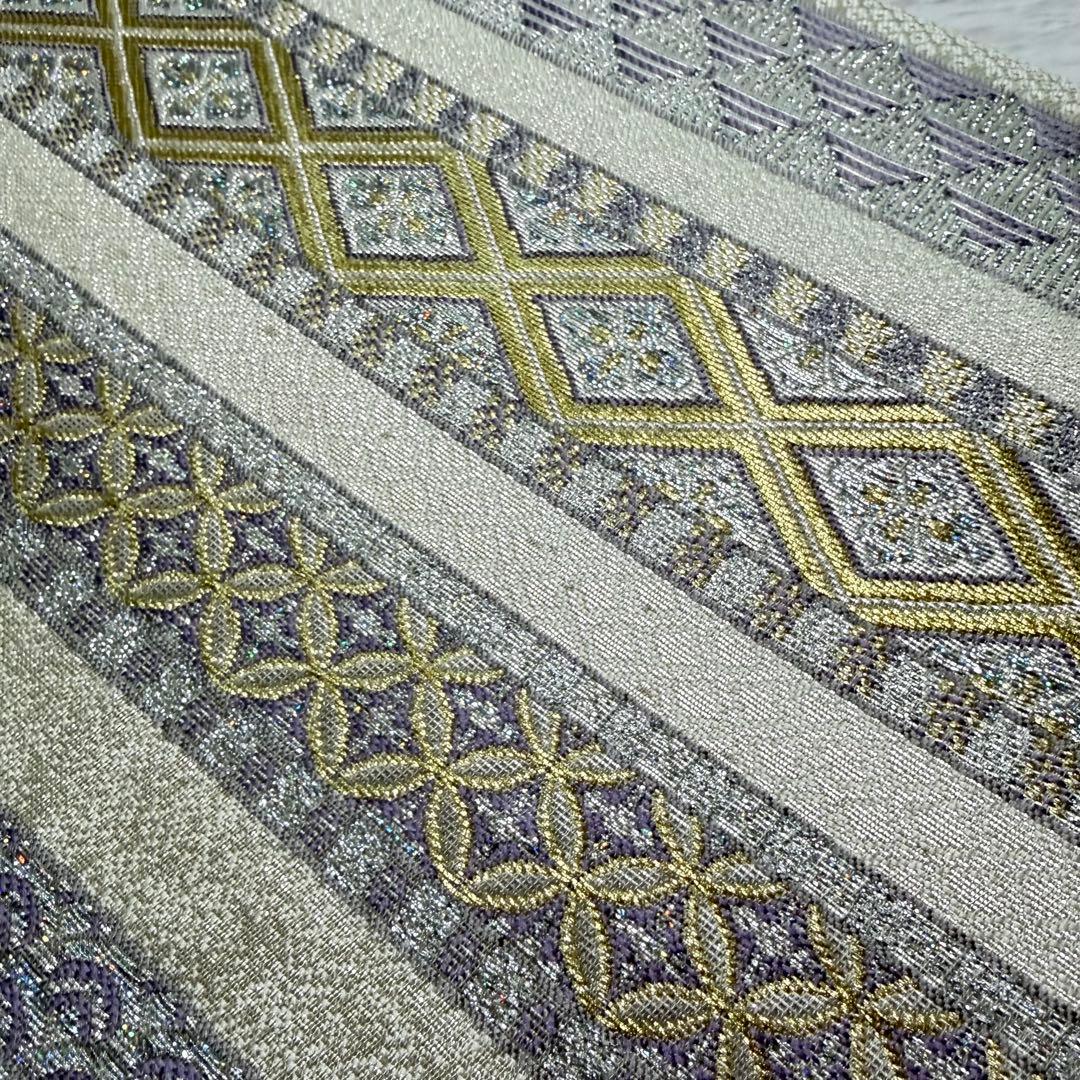 m-8 やまと誂製 七宝 横縞 袋帯 正絹 極美品