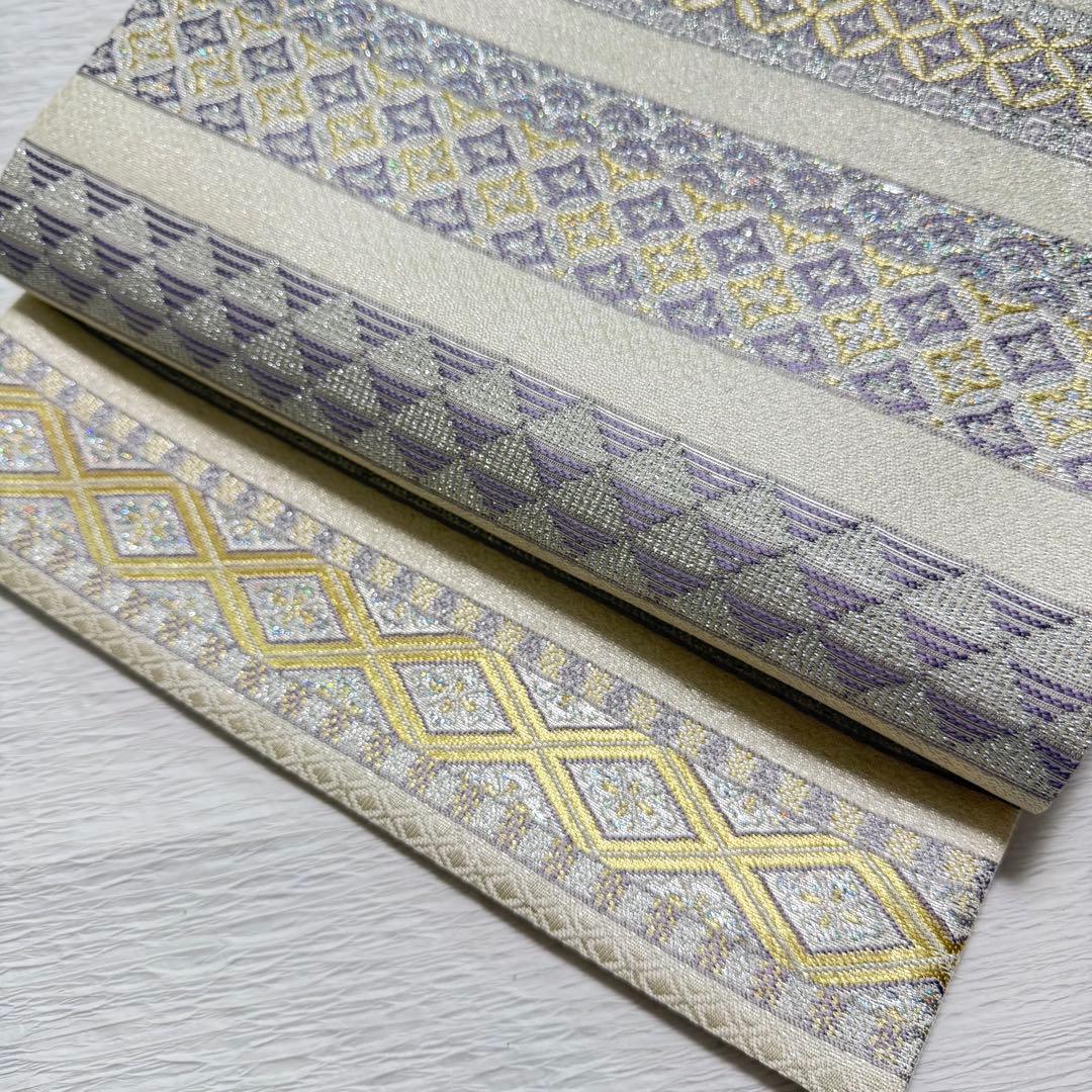 m-8 やまと誂製 七宝 横縞 袋帯 正絹 極美品