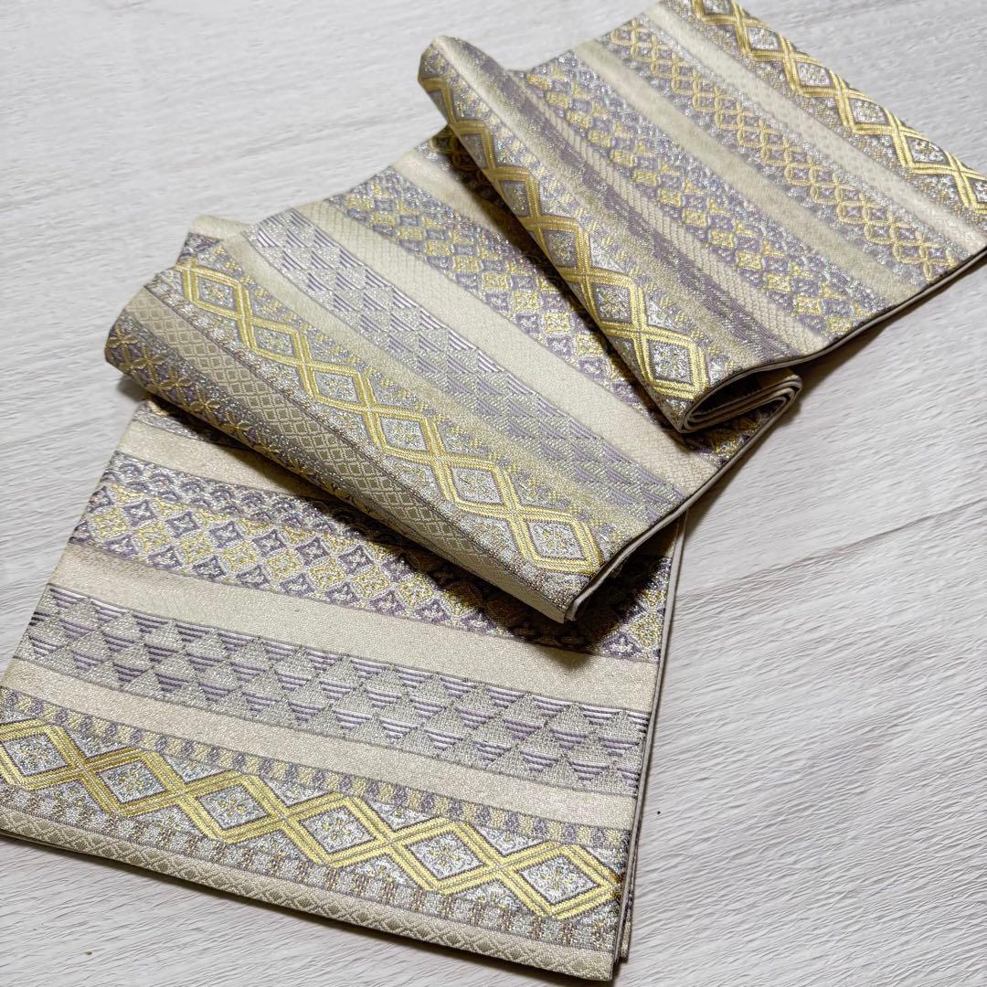 m-8 やまと誂製 七宝 横縞 袋帯 正絹 極美品