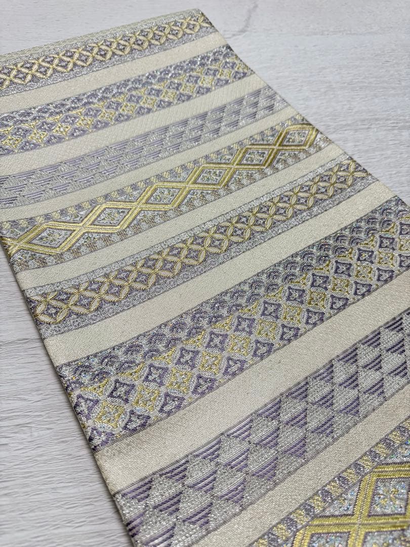 m-8 やまと誂製 七宝 横縞 袋帯 正絹 極美品