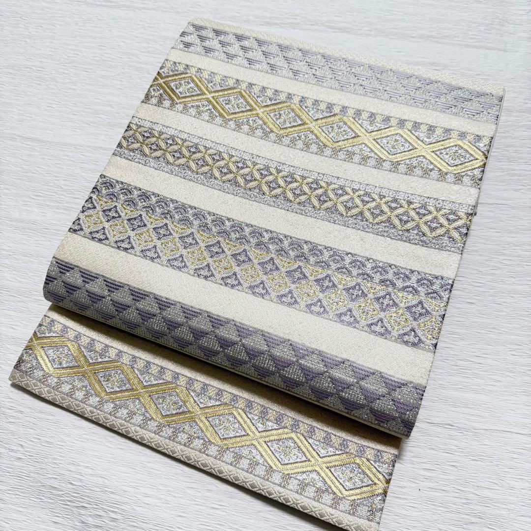 m-8 やまと誂製 七宝 横縞 袋帯 正絹 極美品