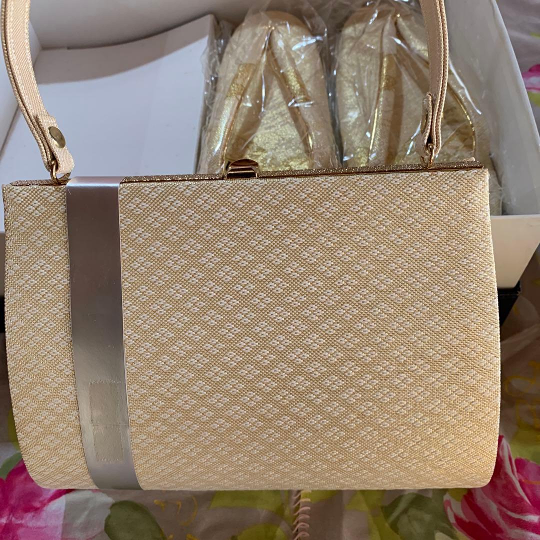 ☆新品Lサイズ 草履 ＆和装バックセット 金色模様 未使用品