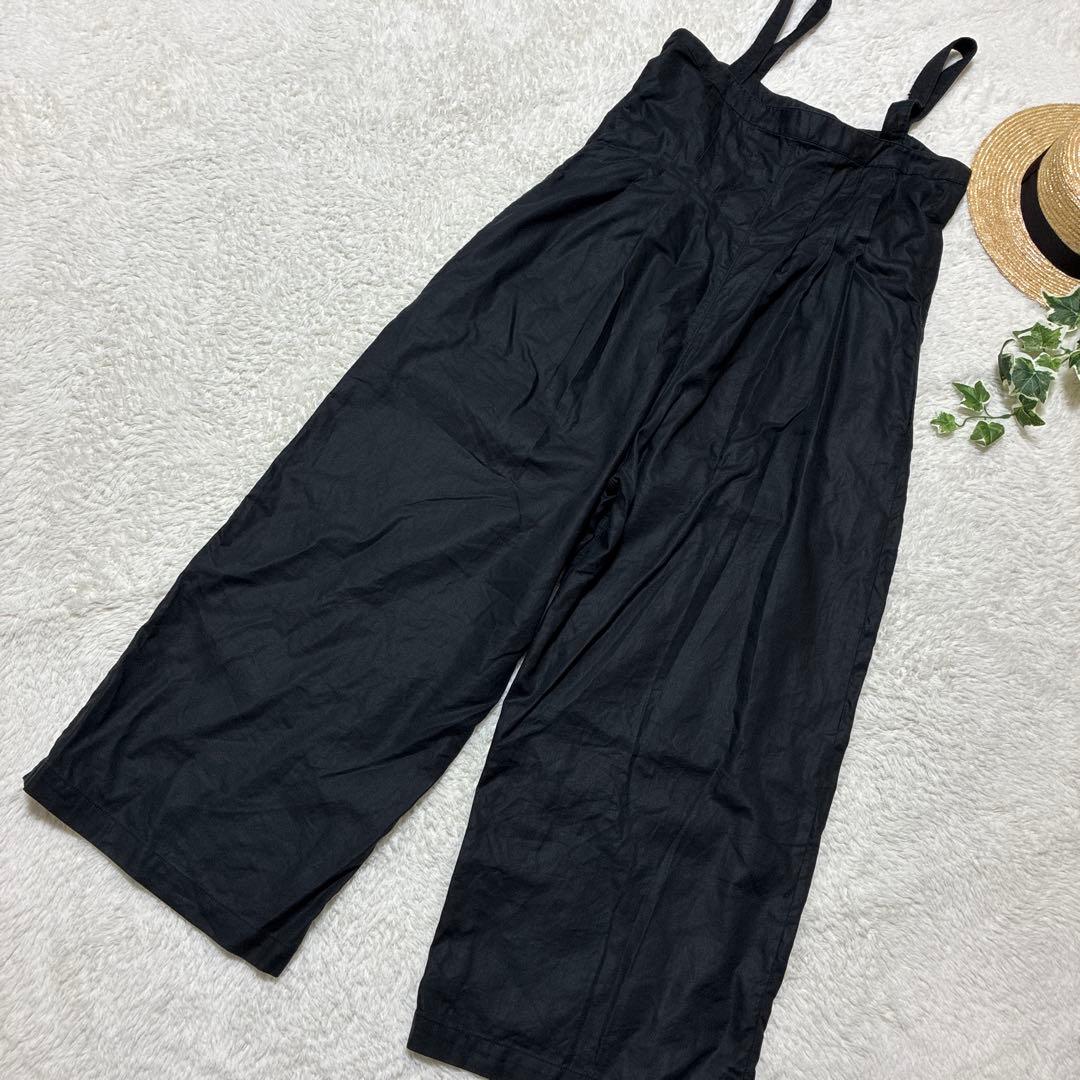 GRANDMA MAMA DAUGHTER リネン混　サロペット　ブラック