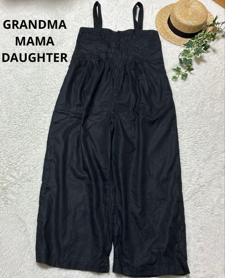 GRANDMA MAMA DAUGHTER リネン混　サロペット　ブラック