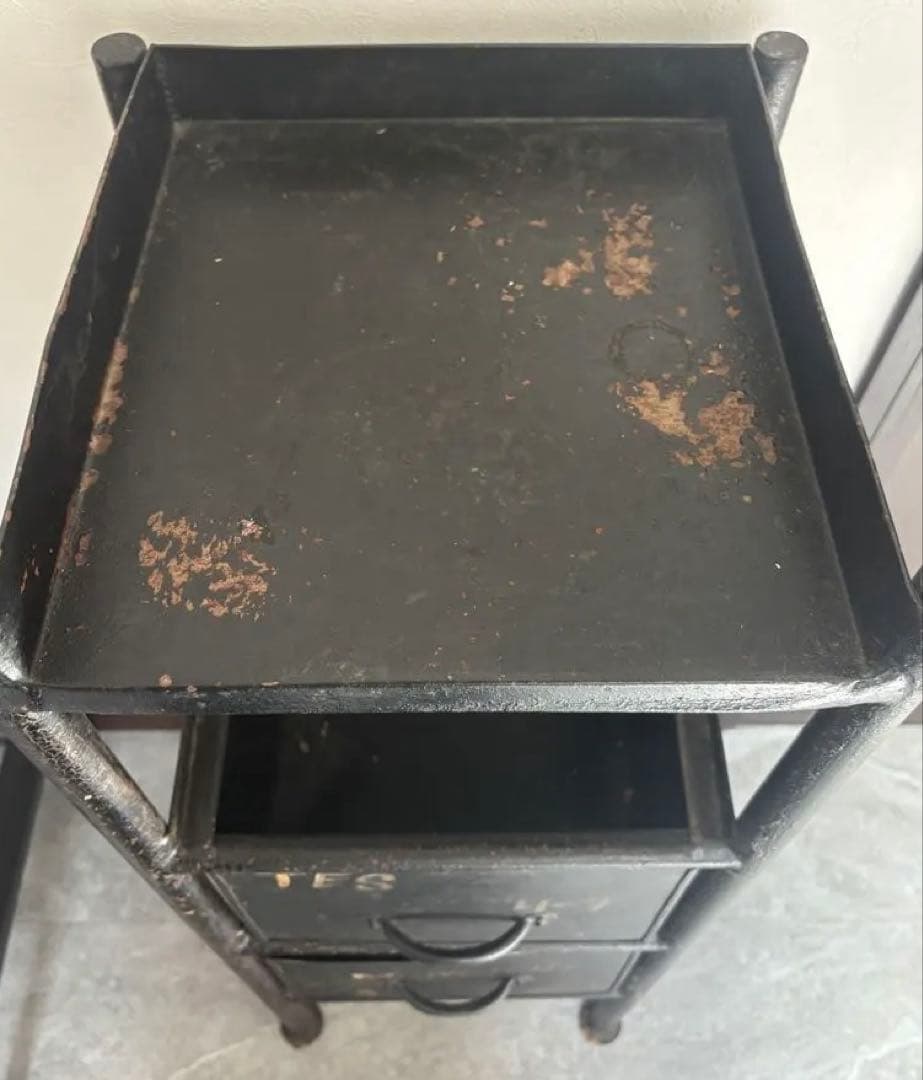 アイアン　引き出し　アンティーク　インダストリアル　ブラック　3段　チェスト