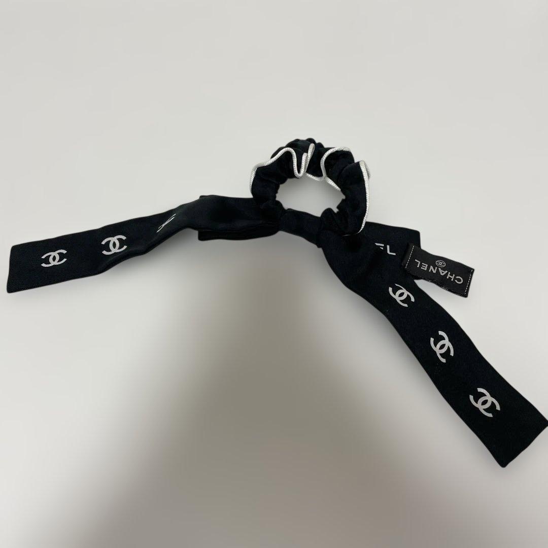 CHANEL シャネル ココマーク シルク シュシュ ヘアゴム ブラック 中古