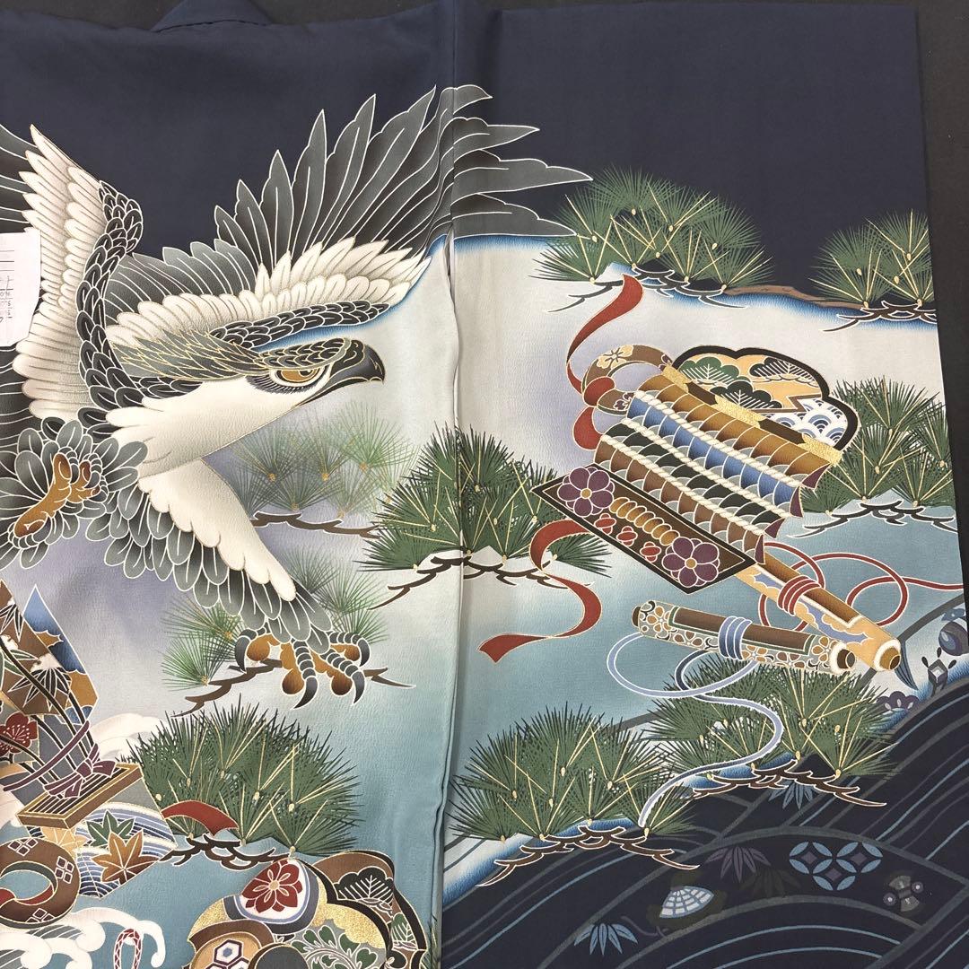 「即決価格」新品正絹産着祝着京豪華友禅、金彩仕様、特選大鷹と祝古典鼓大王松文