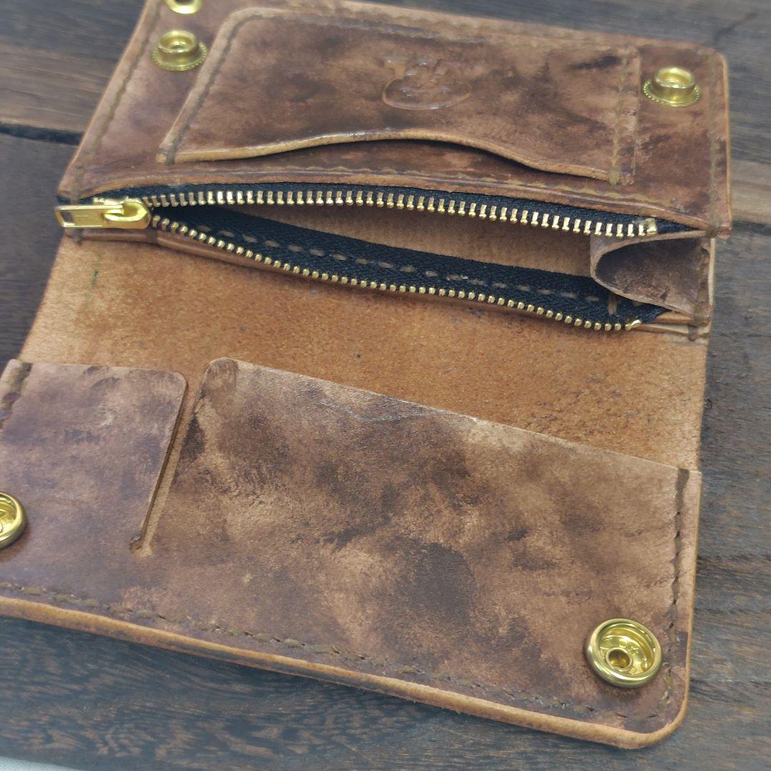 ミドルサイズ トラッカーウォレット 黒×ムラ茶 バラのハート(76)