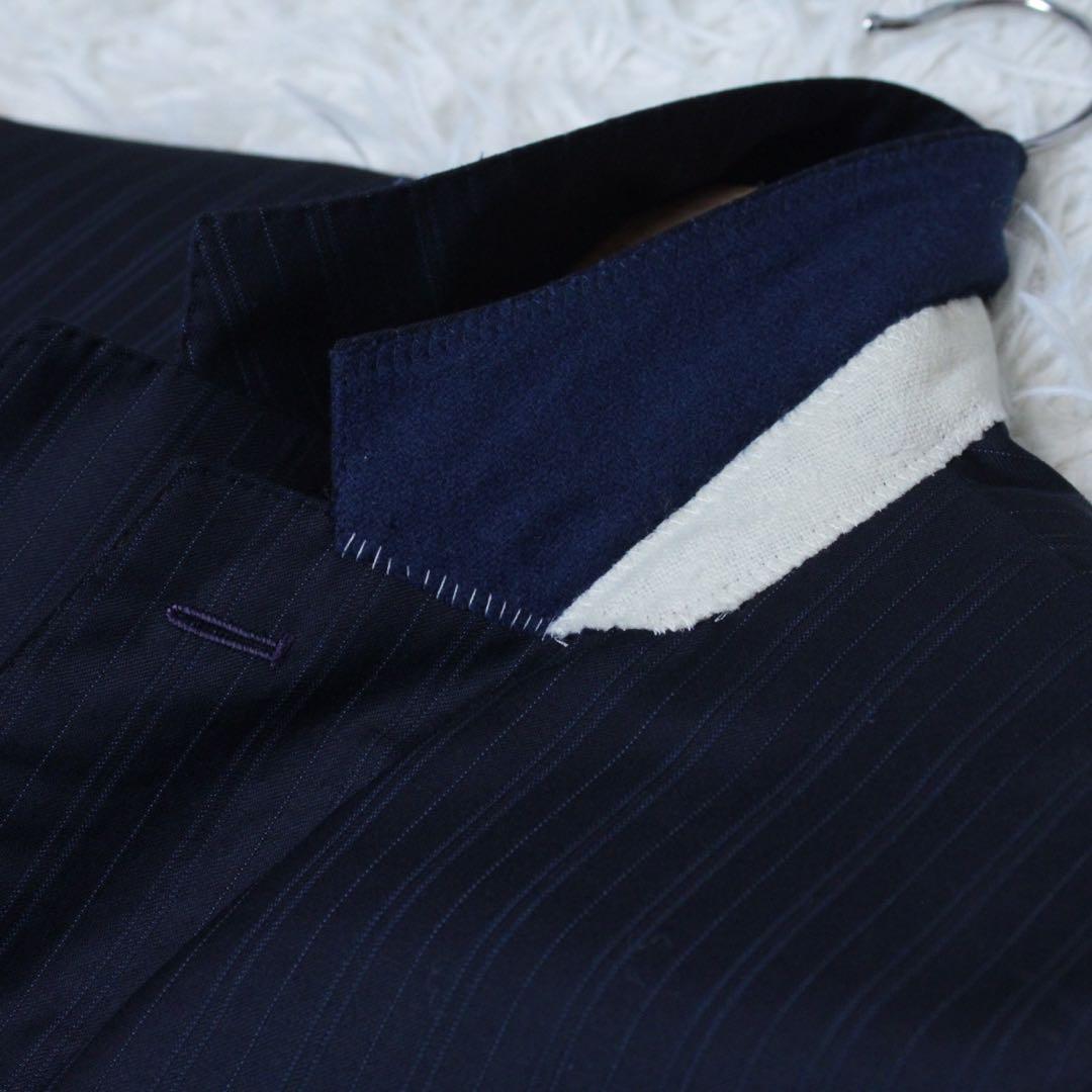 極美品 ポールスミス ロロピアーナ 2Bセットアップスーツ ストライプ ネイビー