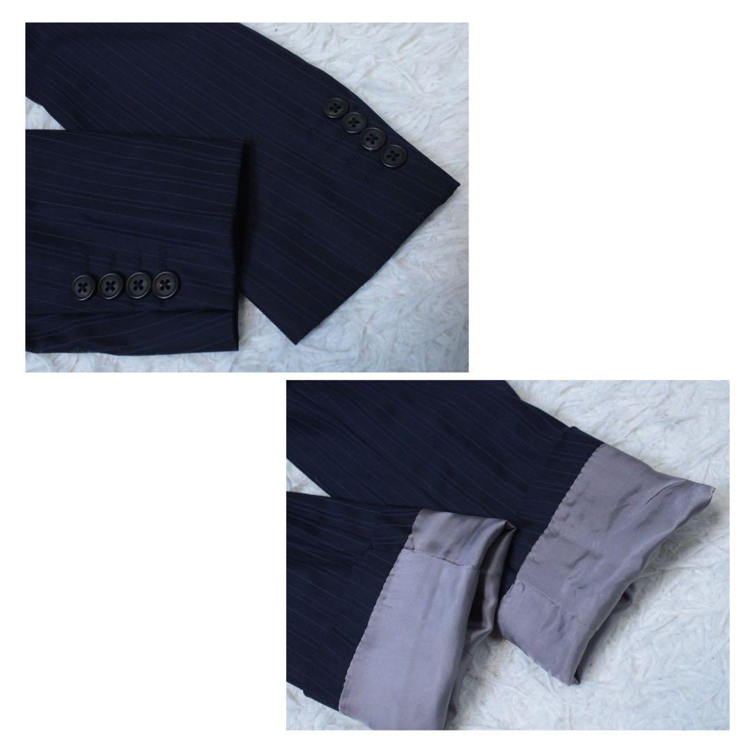 極美品 ポールスミス ロロピアーナ 2Bセットアップスーツ ストライプ ネイビー