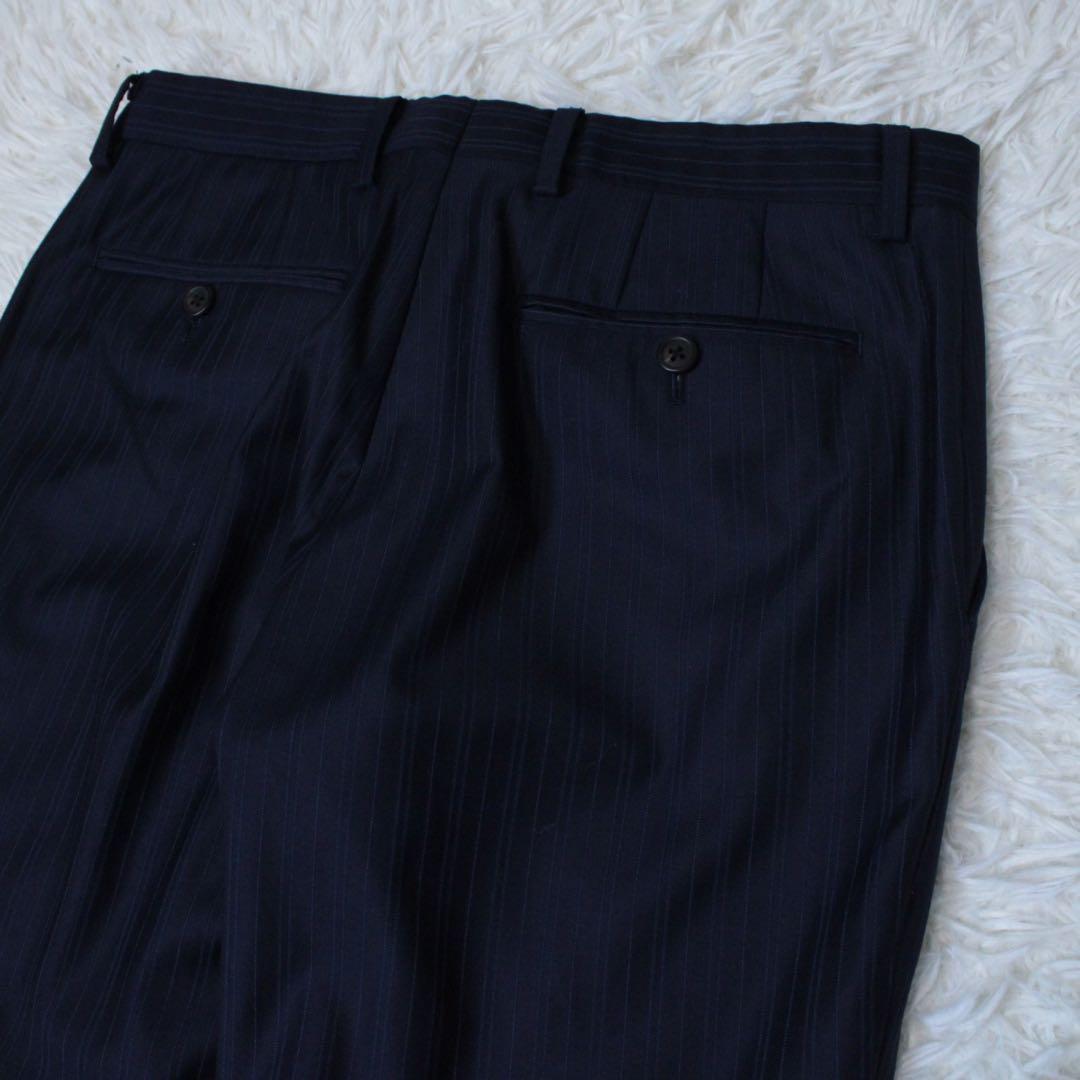 極美品 ポールスミス ロロピアーナ 2Bセットアップスーツ ストライプ ネイビー