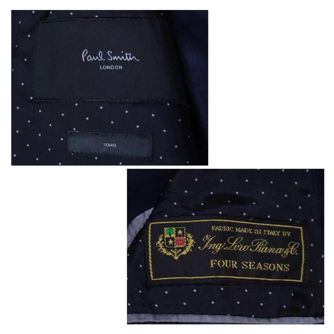 極美品 ポールスミス ロロピアーナ 2Bセットアップスーツ ストライプ ネイビー