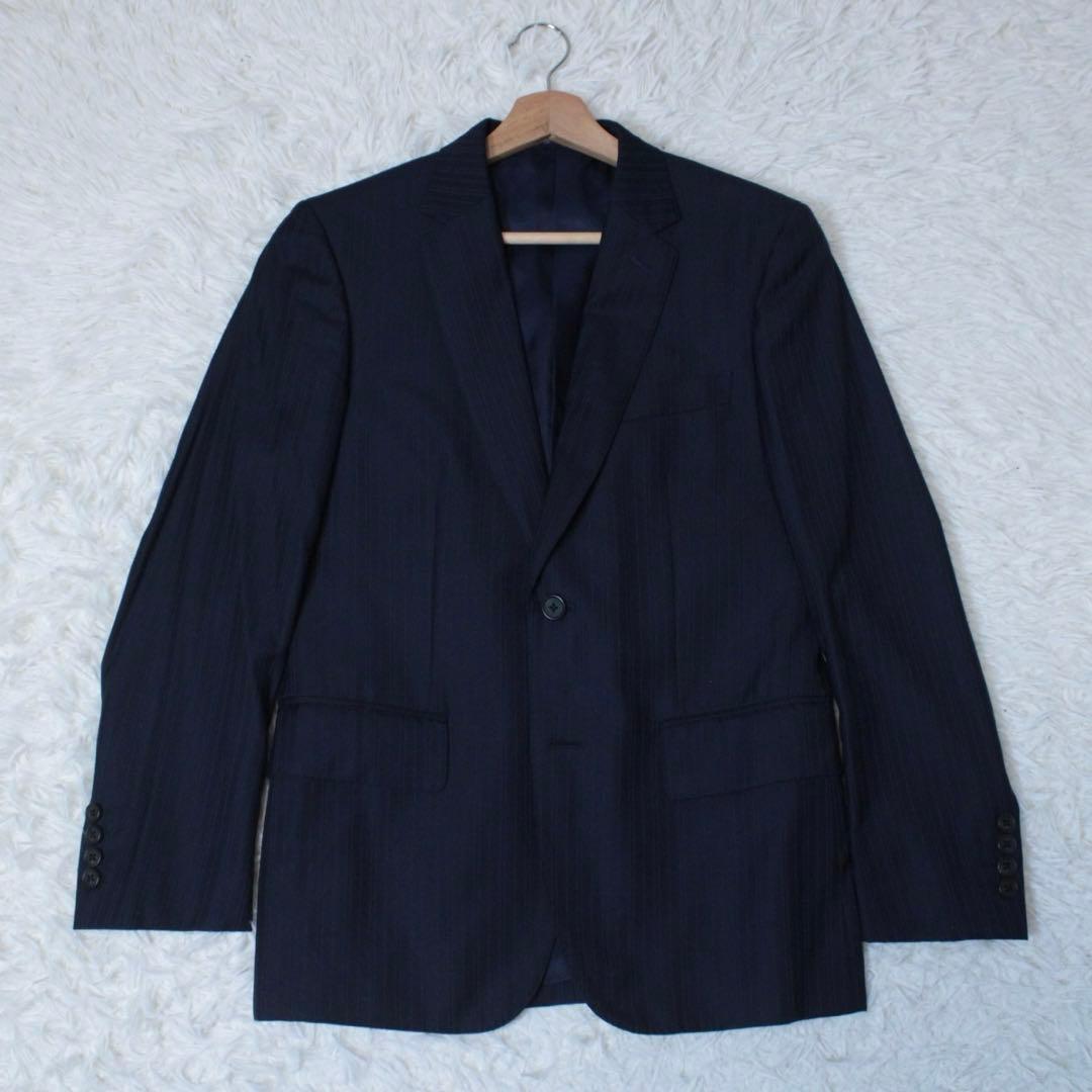 極美品 ポールスミス ロロピアーナ 2Bセットアップスーツ ストライプ ネイビー