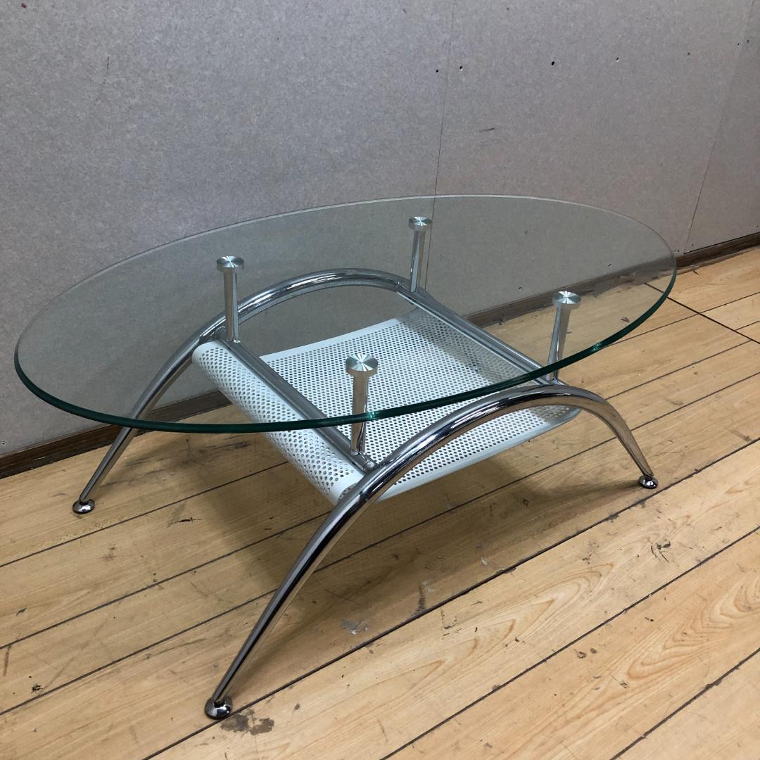 美品 送料無料 ガラス天 センターテーブル ローテーブル モダン250918