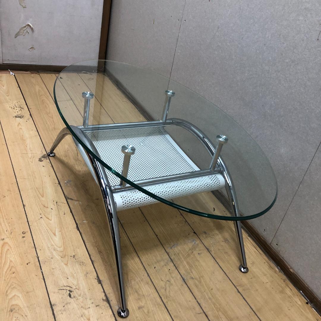 美品 送料無料 ガラス天 センターテーブル ローテーブル モダン250918