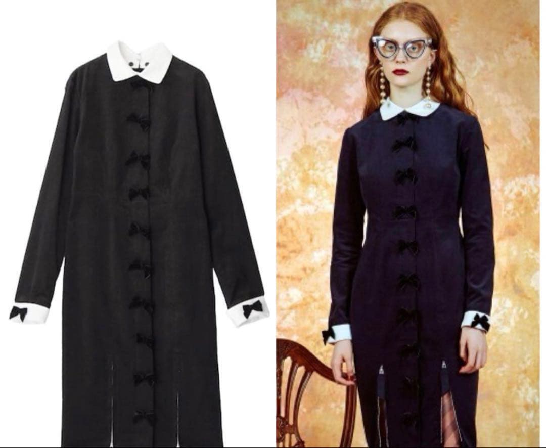 PAMEO POSE Ribbon Call Dress 黒 長袖 ワンピース