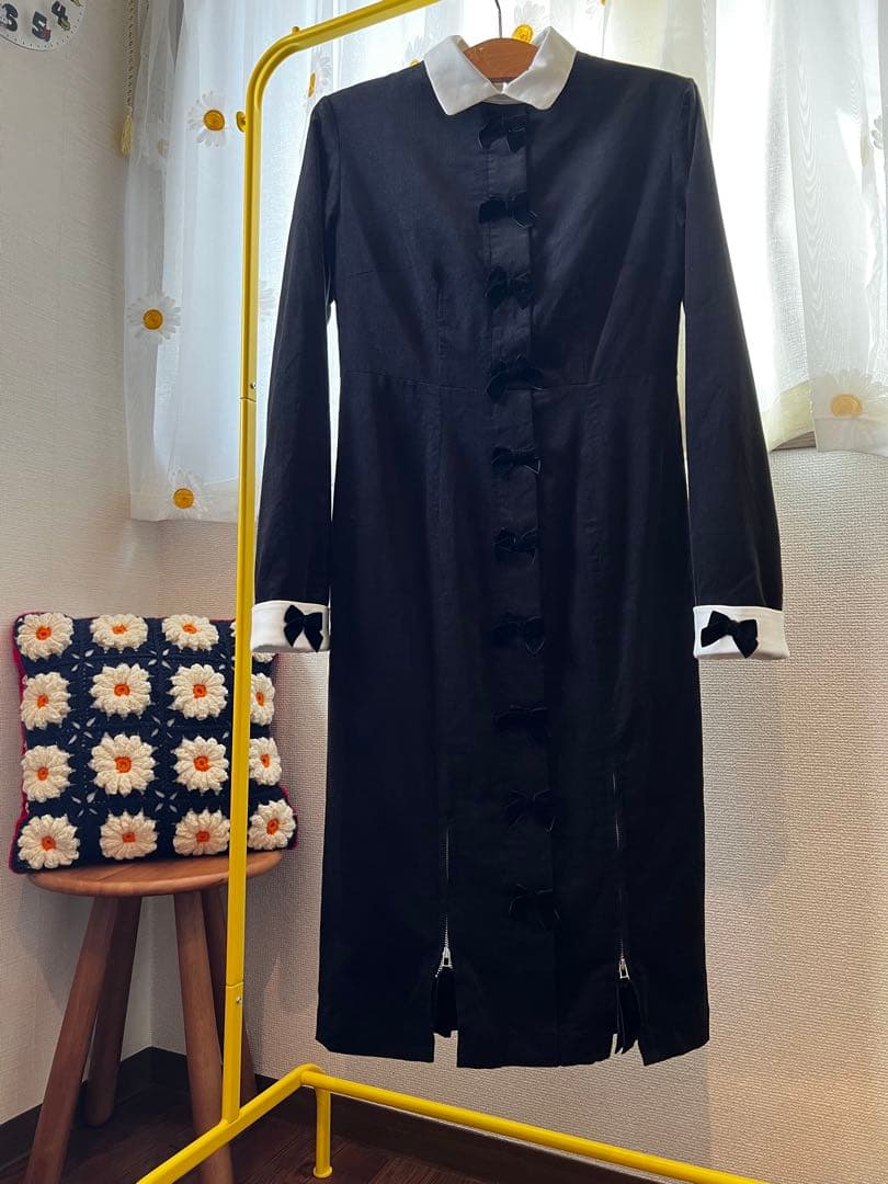 PAMEO POSE Ribbon Call Dress 黒 長袖 ワンピース