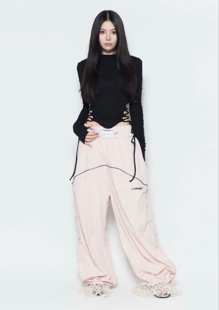 パンツ S nylon jersey pants lace (pink)