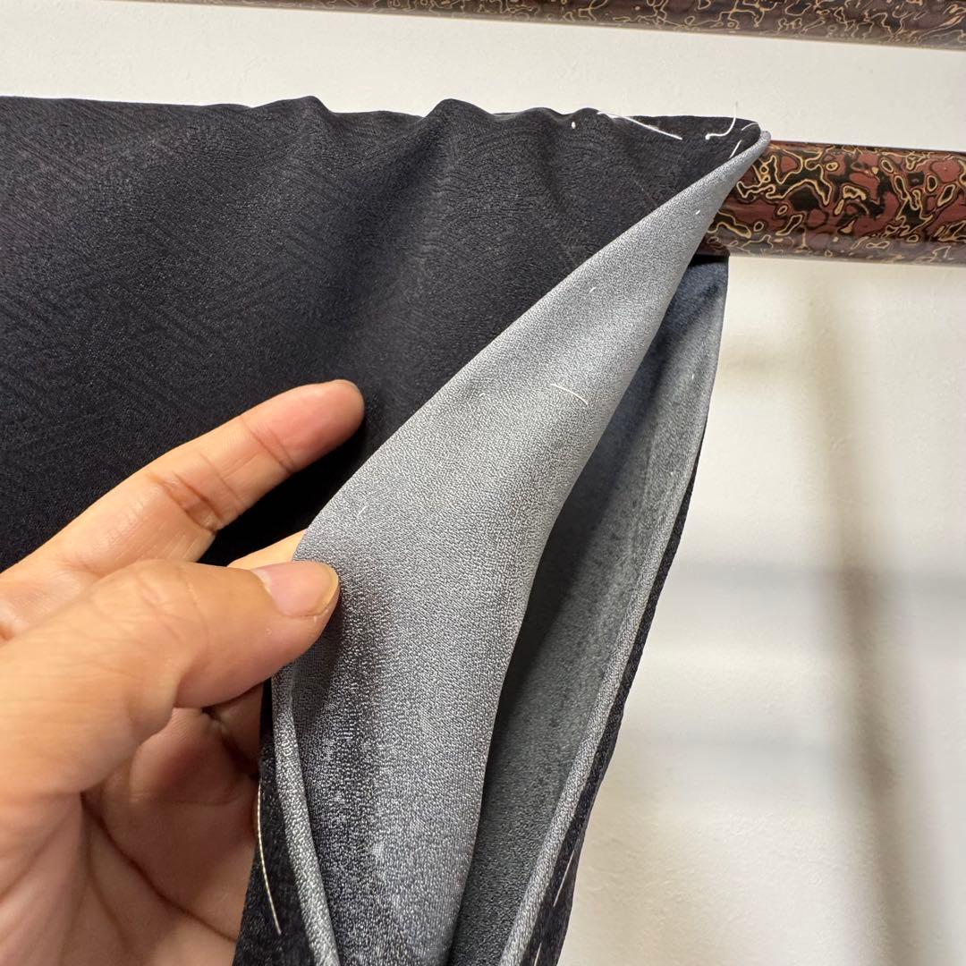 三松しつけ付き　正絹　袷　訪問着　付け下げ　着物　167裄67 刺繍　黒　絞り