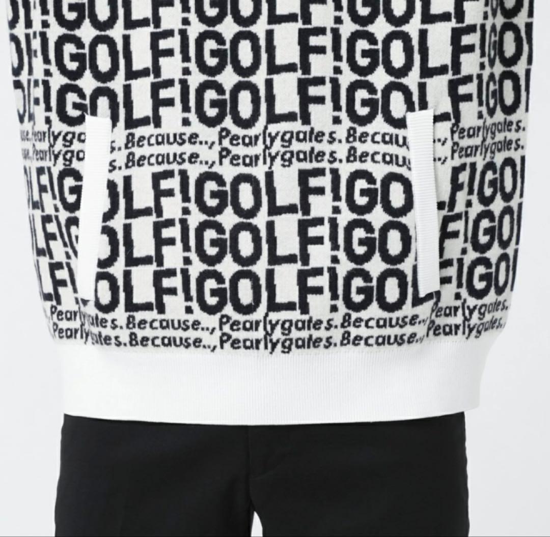 新品 パーリーゲイツ GOLF柄ジャガード ニット フーディ(4)サイズM/白