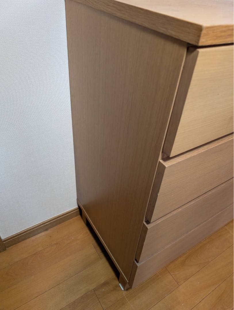 ■送料込■無印 木製チェスト オーク材 4段ワイド 衣類収納 廃盤 タンス 棚