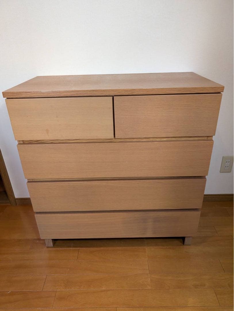 ■送料込■無印 木製チェスト オーク材 4段ワイド 衣類収納 廃盤 タンス 棚