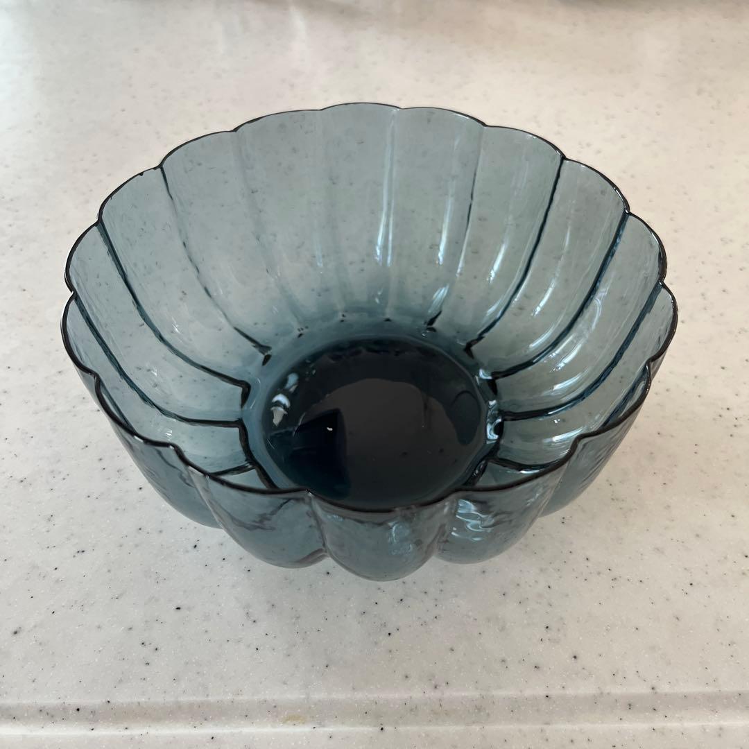 津田清和／深め／輪花　ガラスボウル鉢／希少／極美品