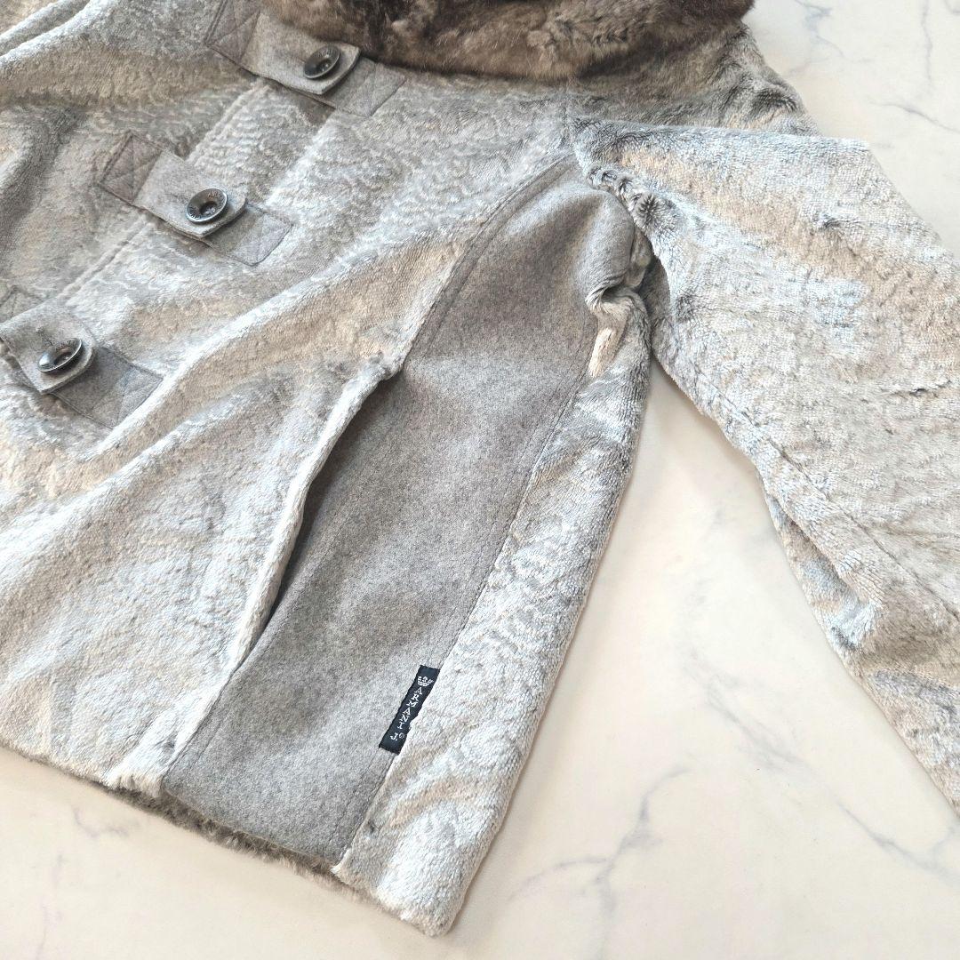 ARMANI JEANS リアルファー襟 ショートジャケット グレー系 42
