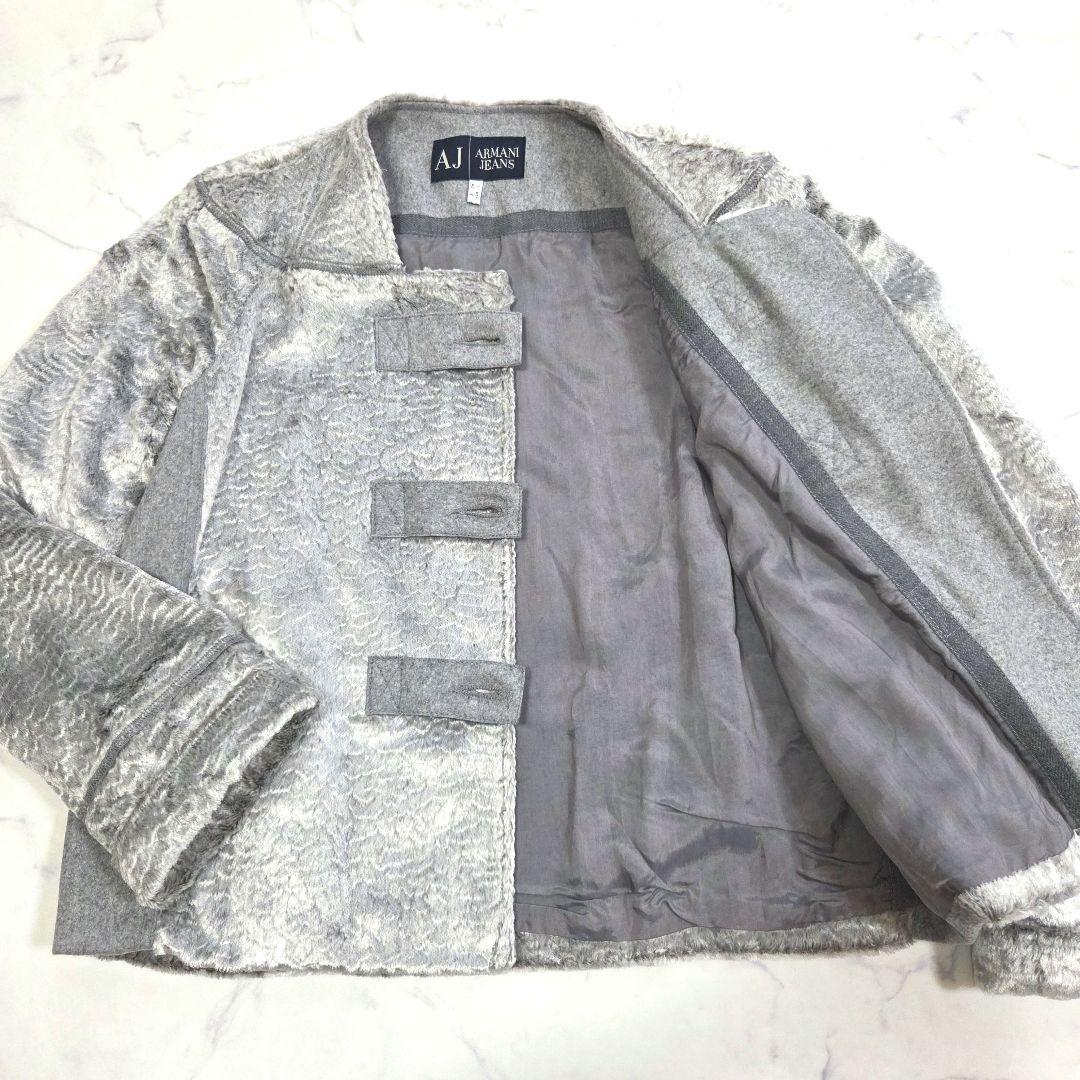 ARMANI JEANS リアルファー襟 ショートジャケット グレー系 42