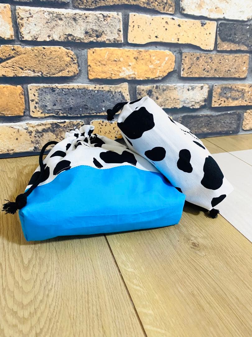 あすか　オーダー商品　完成　入園入学　ハンドメイド　水色　牛柄