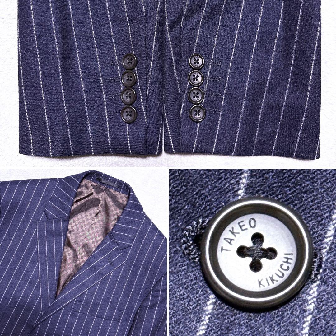 【未使用級】タケオキクチ カノニコ スーツ 起毛 ストライプ ネイビー 格子柄