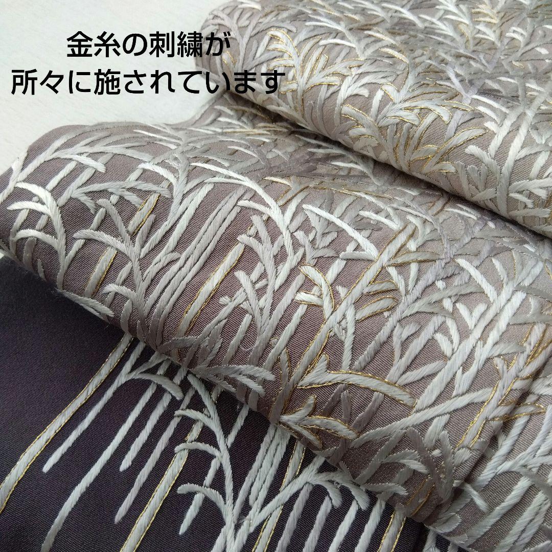 ◆美品◆樹氷 日本刺繍 訪問着 袷 灰茶色 正絹 結婚式 式典 パールトーン加工