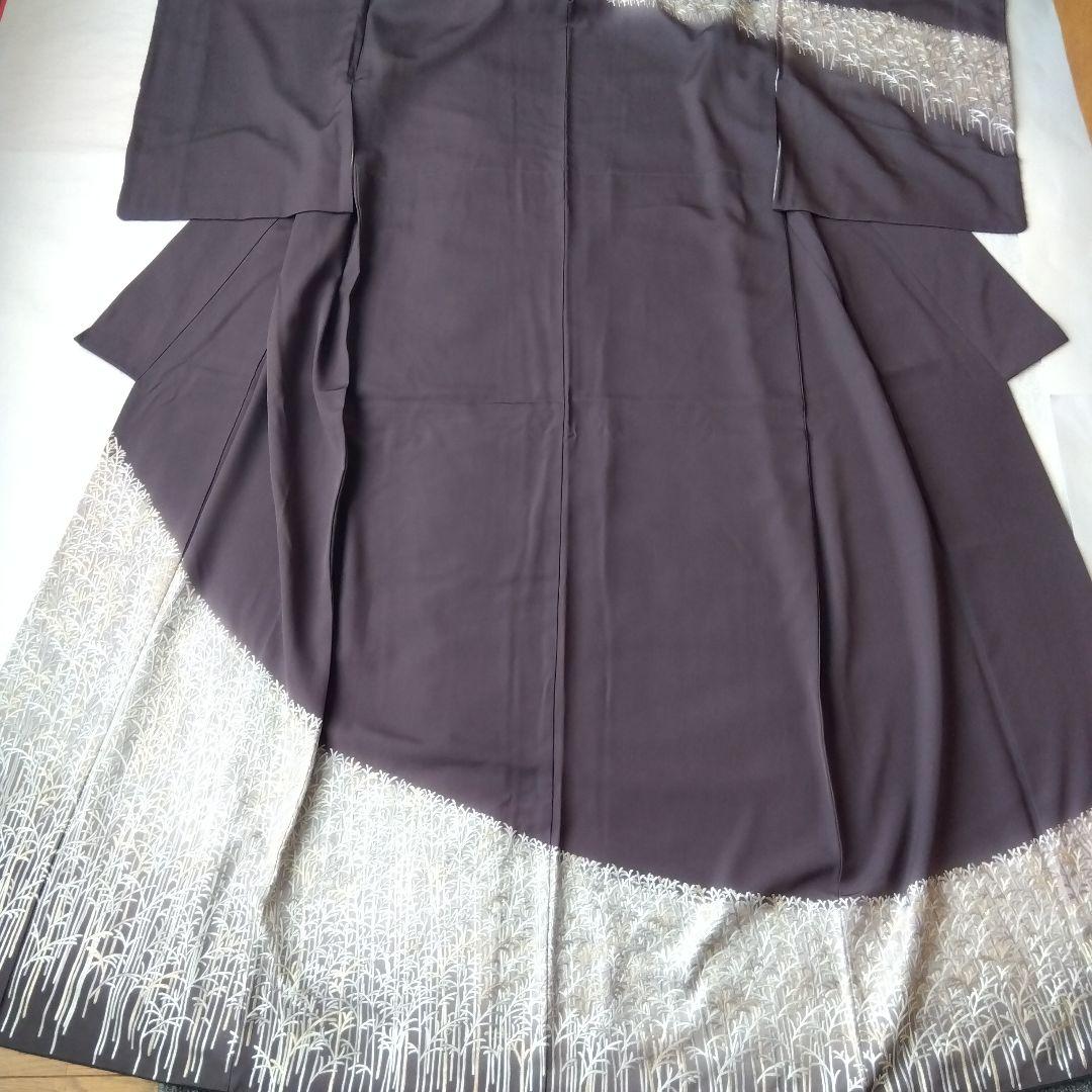 ◆美品◆樹氷 日本刺繍 訪問着 袷 灰茶色 正絹 結婚式 式典 パールトーン加工