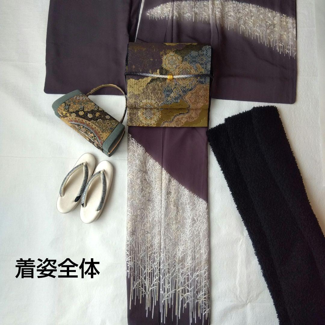 ◆美品◆樹氷 日本刺繍 訪問着 袷 灰茶色 正絹 結婚式 式典 パールトーン加工