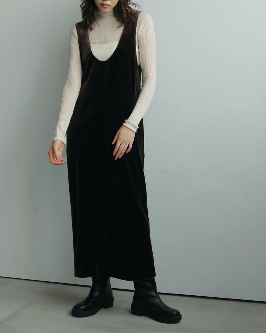 anuke Velour Uneck Onepiece ブラウン 38