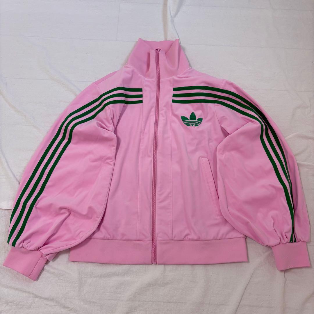 即完売 adidas バルーンスリーブ トラックジャケット ピンク ベロア XL