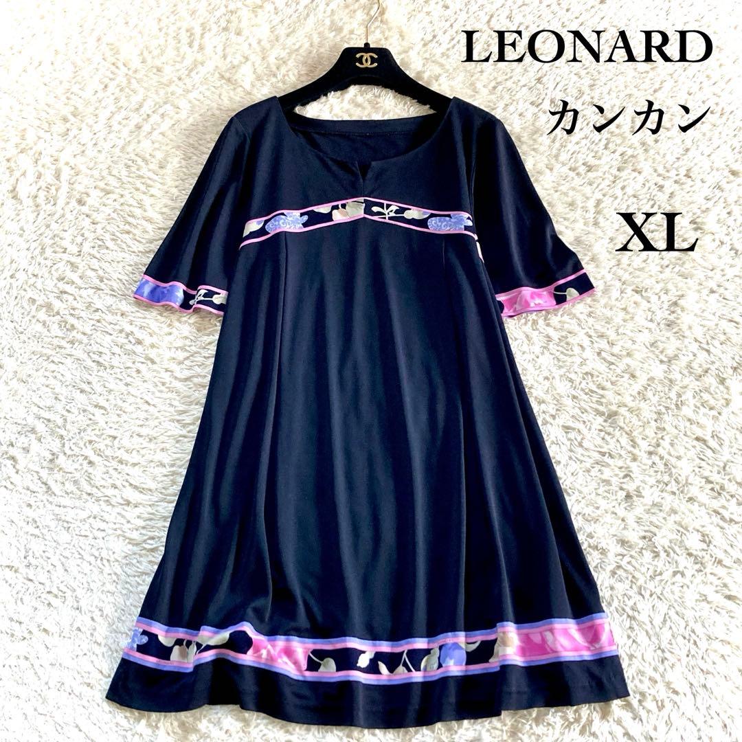 【大きいサイズ】レオナール 近年 カンカン チュニック 花柄 フラワートリム 黒