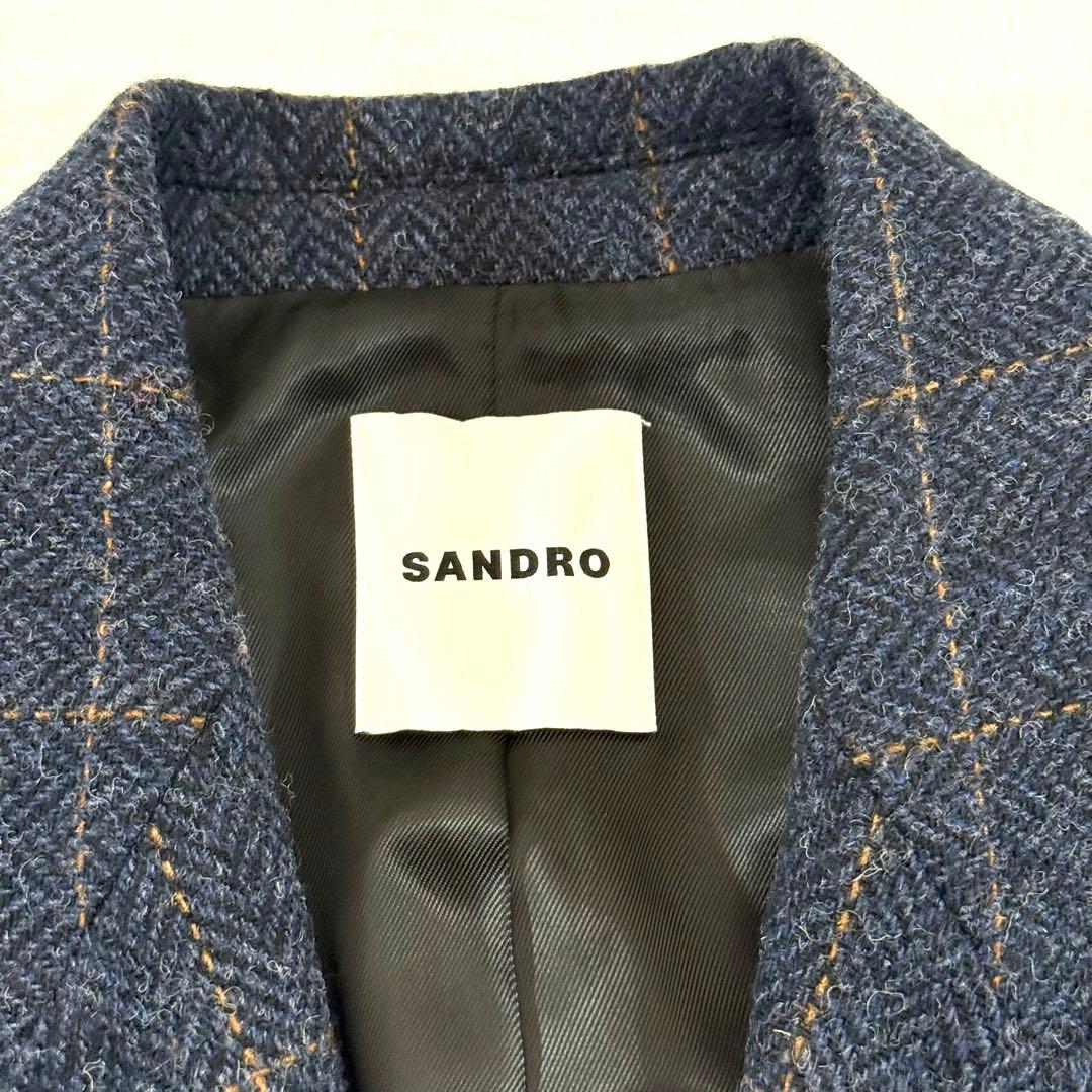 SANDRO テーラードジャケット ネイビー チェック柄 36
